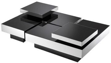 Casa Padrino Couchtisch Luxus Couchtisch Set Silber / Schwarz - 2 L-förmige Wohnzimmertische mit 2 quadratischen Tabletts - Möbel - Luxus Kollektion