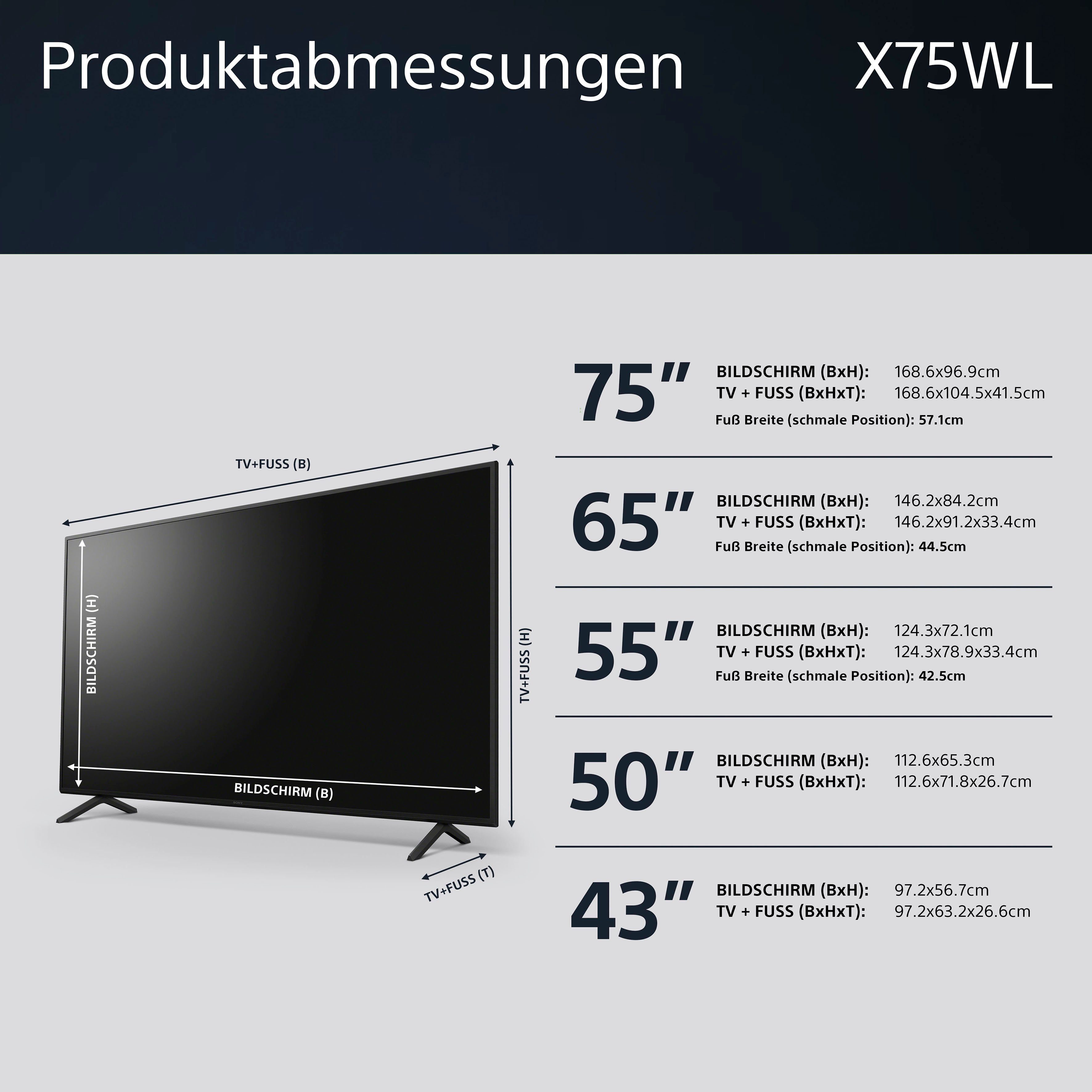 Sony KD-65X75WL LED-Fernseher (164 cm/65 2.1, TV, Gaming-Menü) BRAVIA HDMI CORE, HD, Zoll, Google 4K Ultra Smart-TV