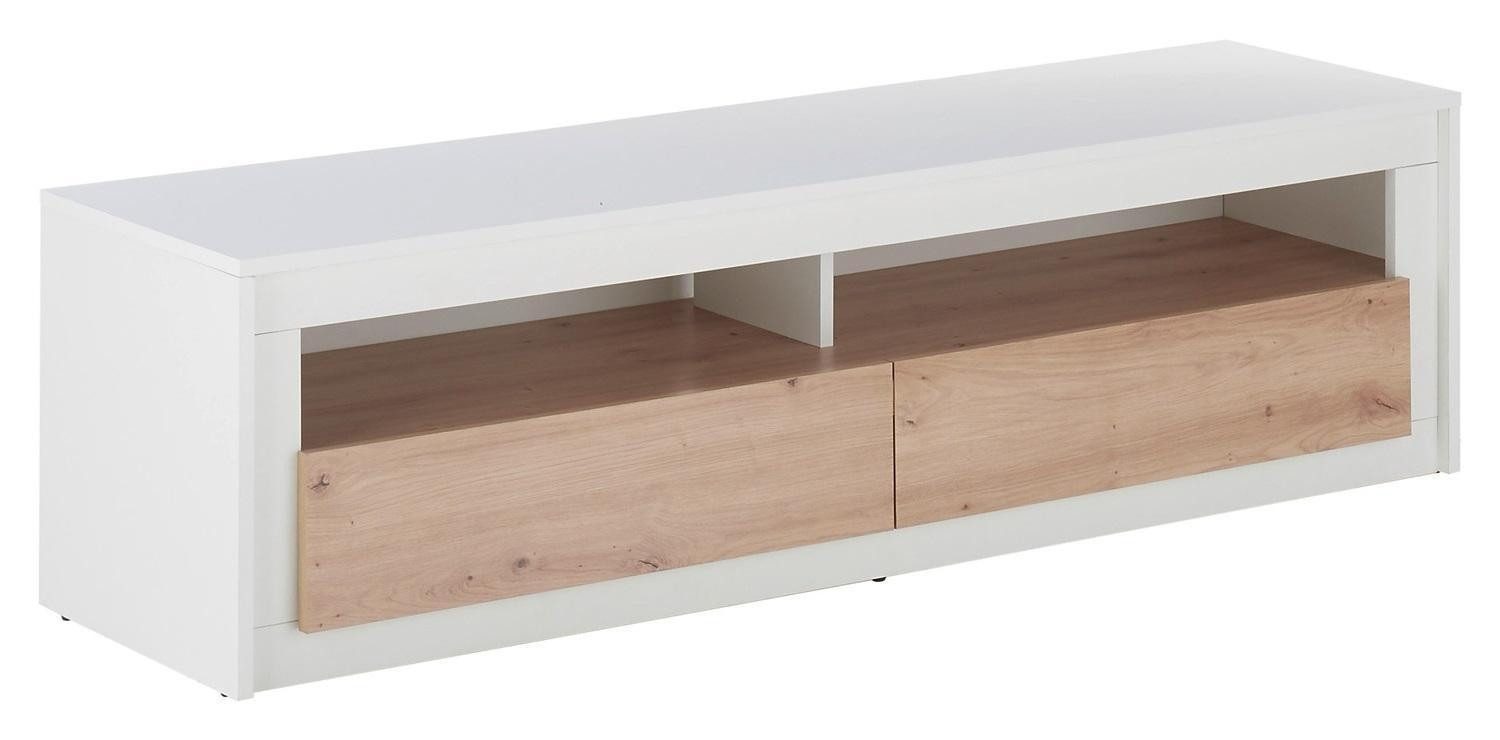 Stolkom Sp.z.o.o. Lowboard PATTI, Artisan Eiche Dekor, Weiß, 2 Klappen, 2 Ablagefächer, mit LED-Beleuchtung, B 150 x H 41 x T 40 cm