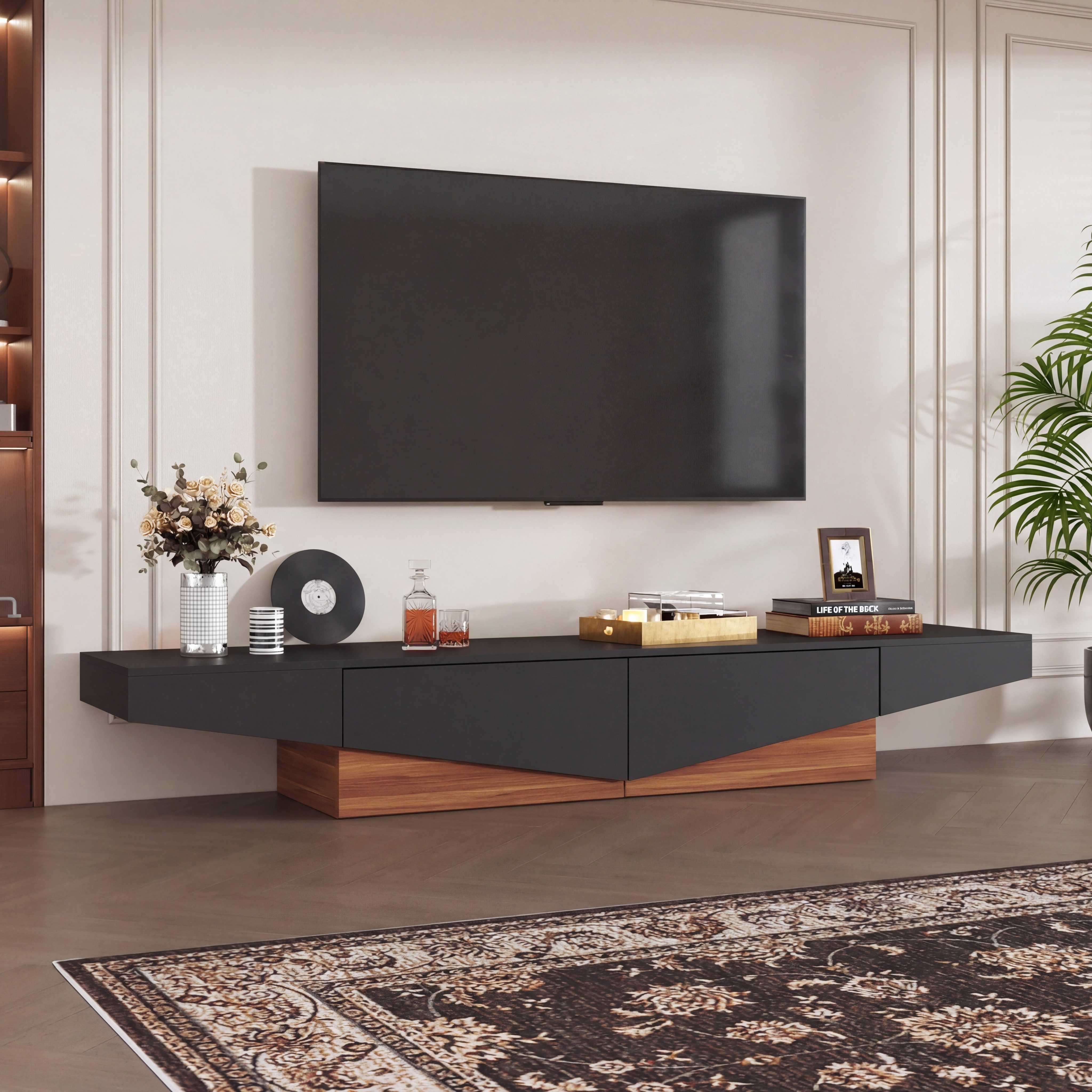 FUFU&GAGA Lowboard TV-Lowboard, Weiß und schwarz, 40 x 200 x 30.5 cm, Industriestil, MDF