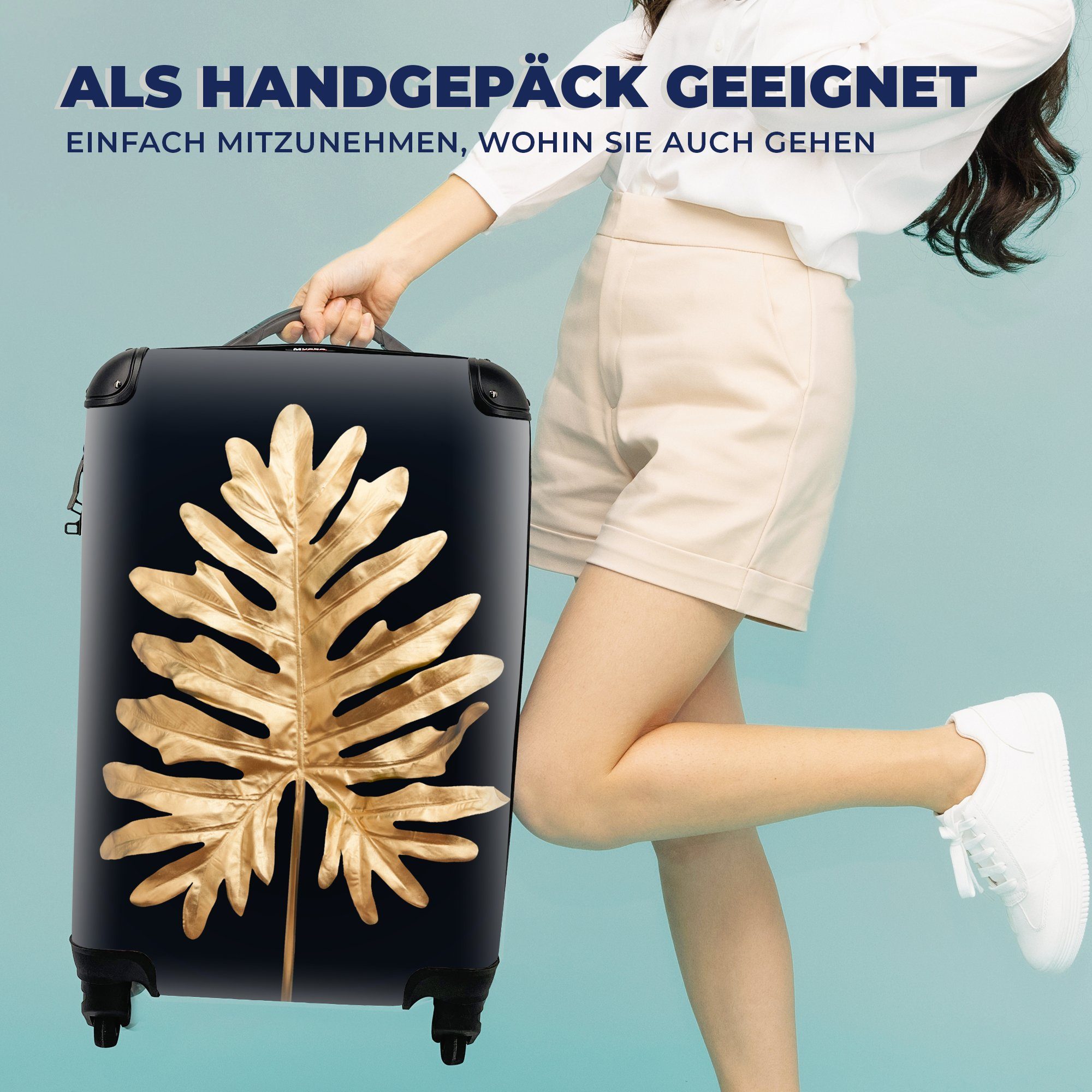 Rollen, - Schwarz Natur Handgepäckkoffer Reisetasche 4 - rollen, mit Blätter Gold Ferien, Herbst Handgepäck Luxus, - - für MuchoWow Reisekoffer - Trolley,