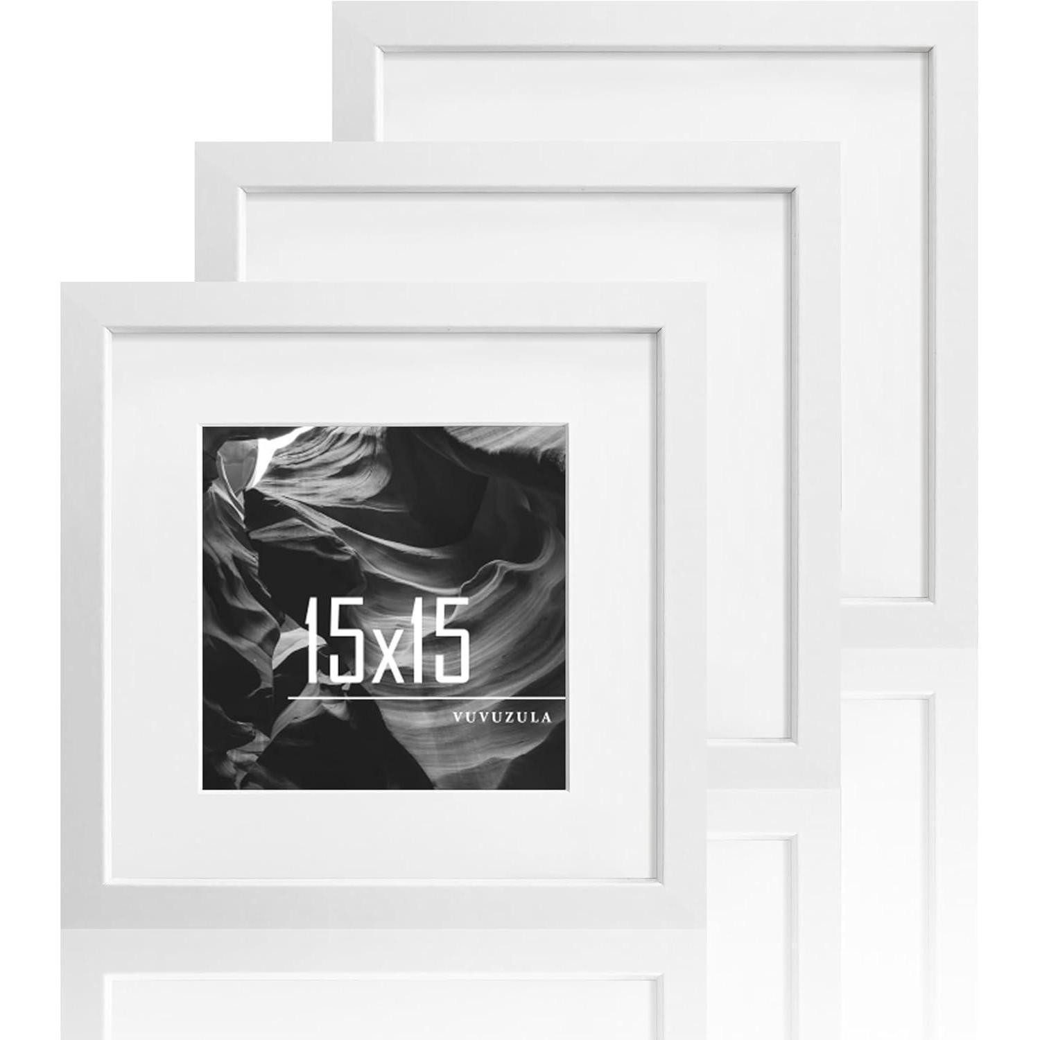 LuxusKollektion Bilderrahmen-Set Bilderrahmen 15x15cm Weiß Holz 3er Set Quadratisch Fotorahmen MDF, (3 St)