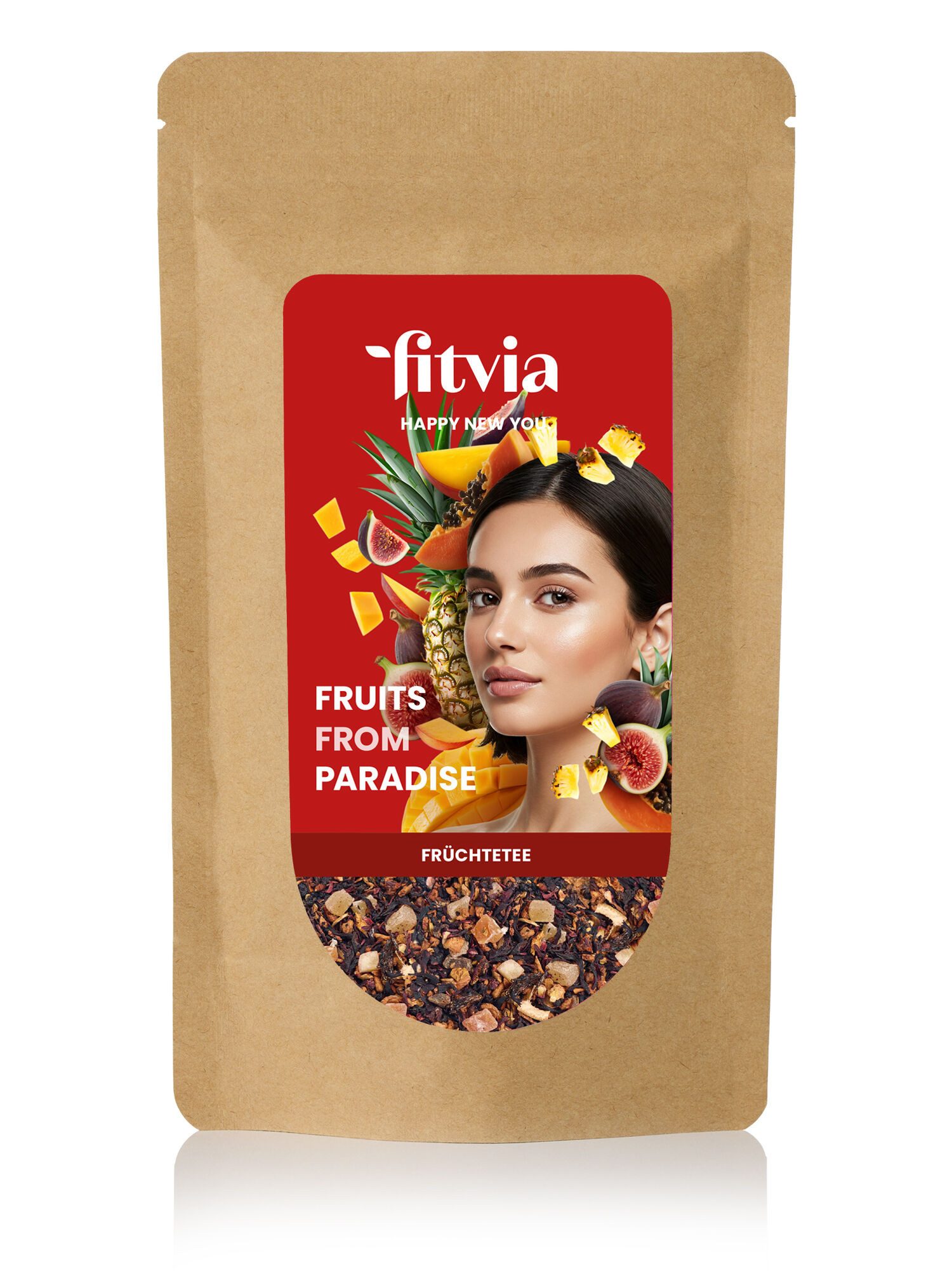 fitvia Tee Früchtetee Tropische Früchte, lose, 100 g, (Früchtetee Tropische Früchte 100 g – loser Premium-Tee, 100g), mit Ananas, Mango & Pfirsich, exotisch-fruchtiger Geschmack
