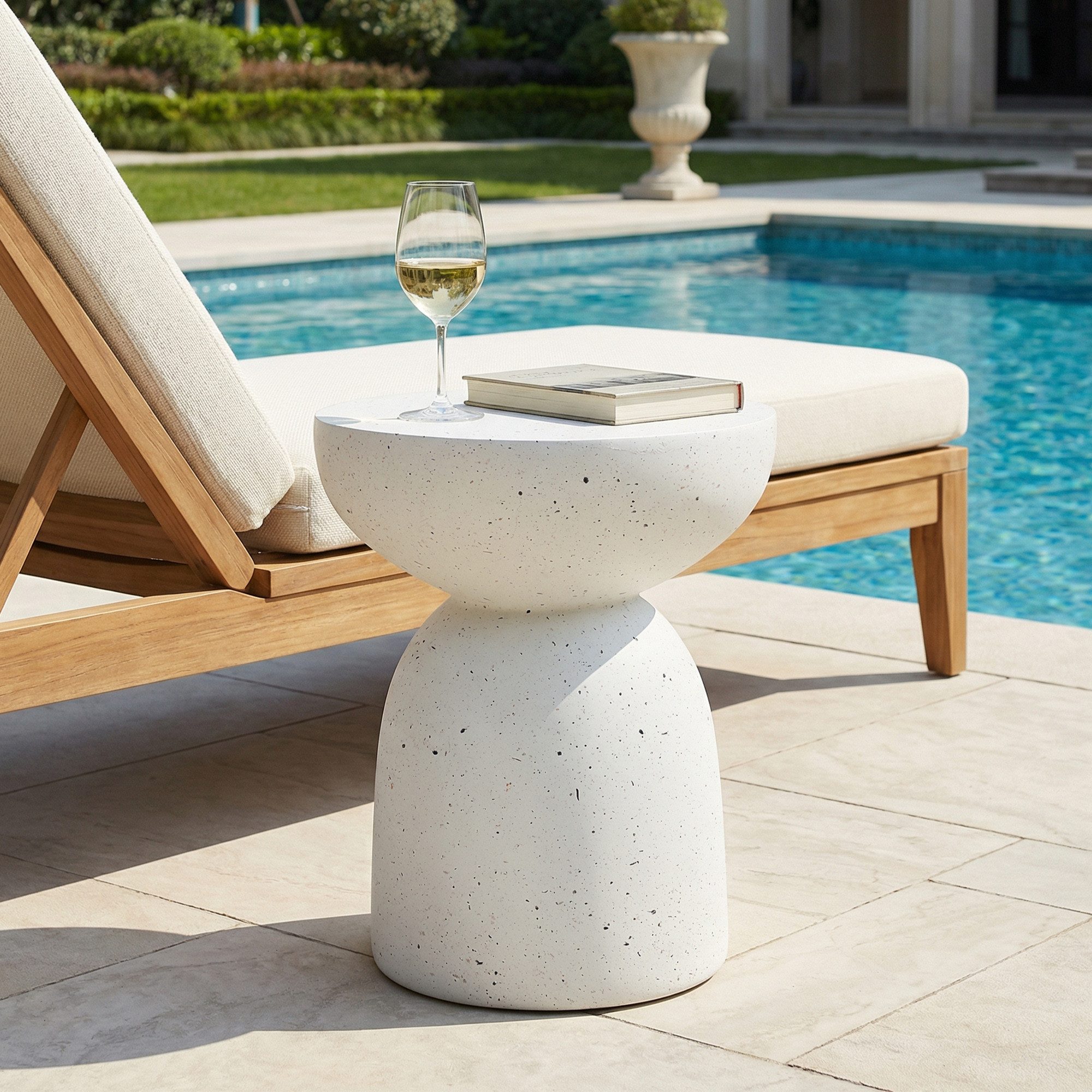 OKWISH Beistelltisch Bistrotisch 30x52 cm aus MgO, wetterfest (Packung, 1-St., Modernes Design in Travertinoptik), für Außen, leicht & praktisch, Für Garten, Balkon & Pool, innen/außen