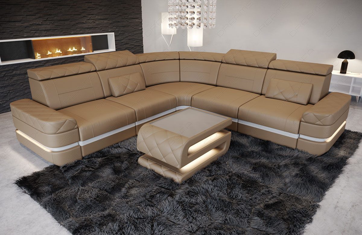 Sofa Dreams Ecksofa Ledersofa Positano L Form Mini, Designersofa, Sofa mit Beleuchtung