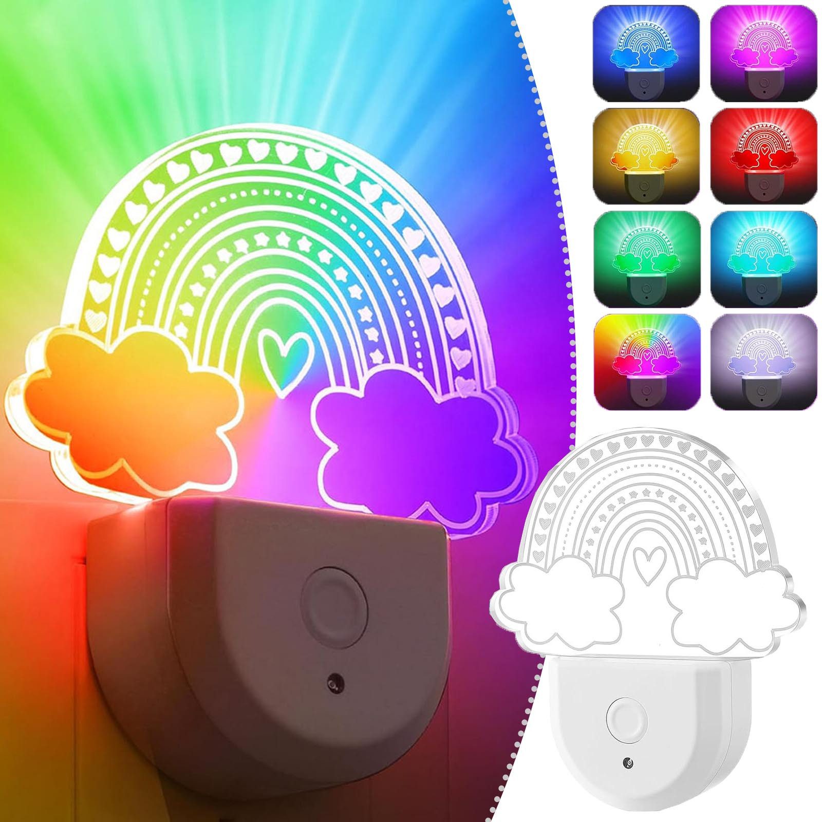 MUPOO Steckdosenleuchte Dynamisches RGB Regenbogen, Dinosaurier, Schmetterling Nachtlicht, Regenbogen, LED fest integriert, Nachtlicht mit Dämmerungssensor, Badezimmer-/Kinderzimmer-Deko