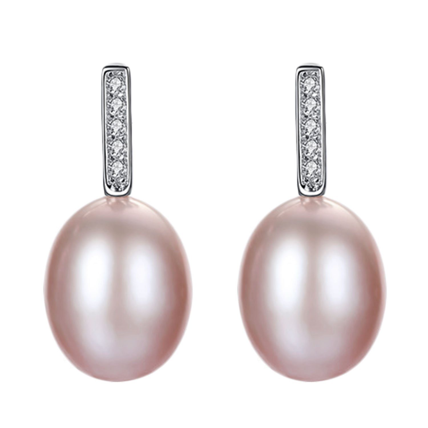 LÖB Perlenohrringe 925 Silber Ohrringe Zuchtperlen Zirkonia Tropfen Perlen Anhänger Lila (Geschenke für Frauen Damen Beste Freundin Mutter Mama Ehefrau Oma sie zum Geburtstag Schmuck Sommer, Inkl. Schmuckbox), Perlenohrringe Glitzer Strass Stein Oval Brautschmuck Ohrstecker