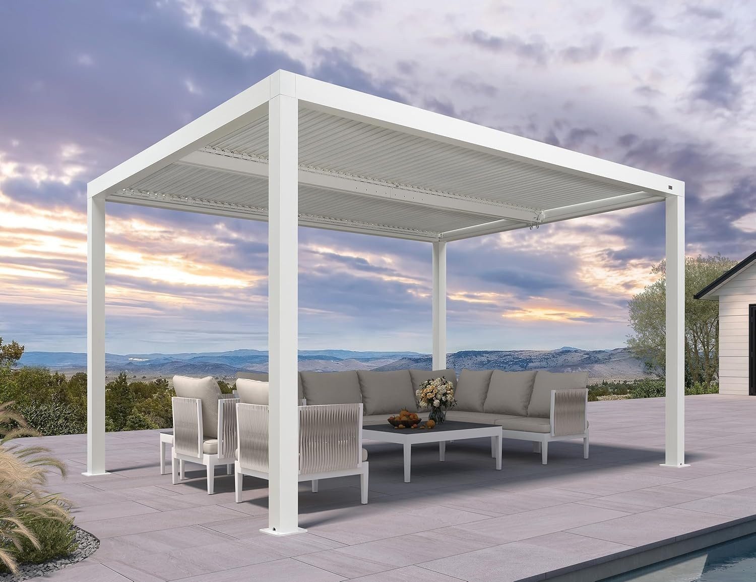 PURPLE LEAF Pergola Außenbereich Pergola mit Lamellendach, Hardtop Terrassenüberdachung, BxTxH: 300x424x240 cm, (1 Pergola), wasserdichte Gartenüberdachung für Balkon, Carport oder Grillplatz