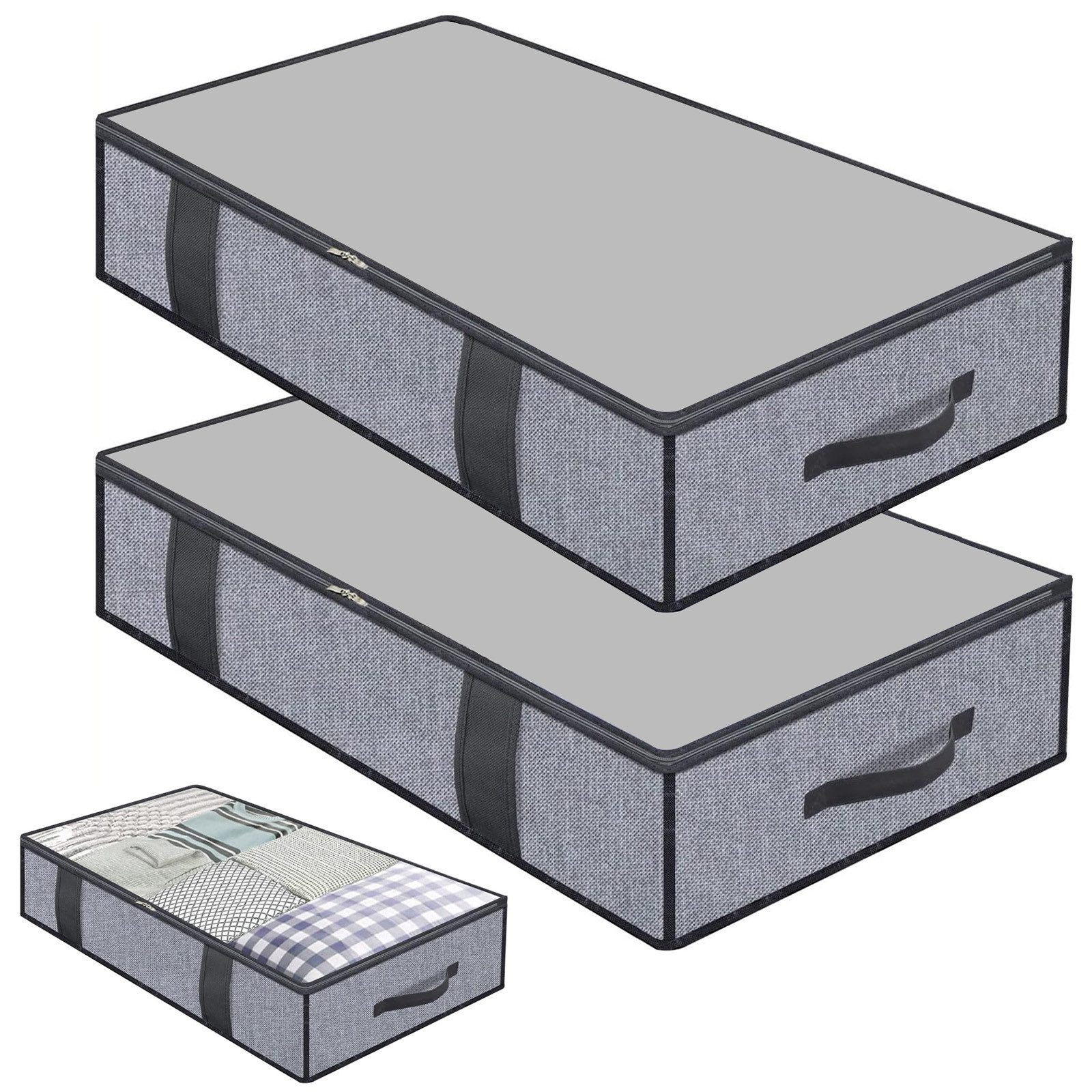 MODFU Unterbettkommode 2er unterbett Aufbewahrungsbox Aufbewahrungstasche Kleideraufbewahrung (mit Sichtfenster und Haltegriffen, 2 St., Umzugskartons Faltbare Aufbewahrung Boxen 100x50x15 cm), für Bettdecken Decken Kleidung Unterbett Kleiderschrank Bettwäsche