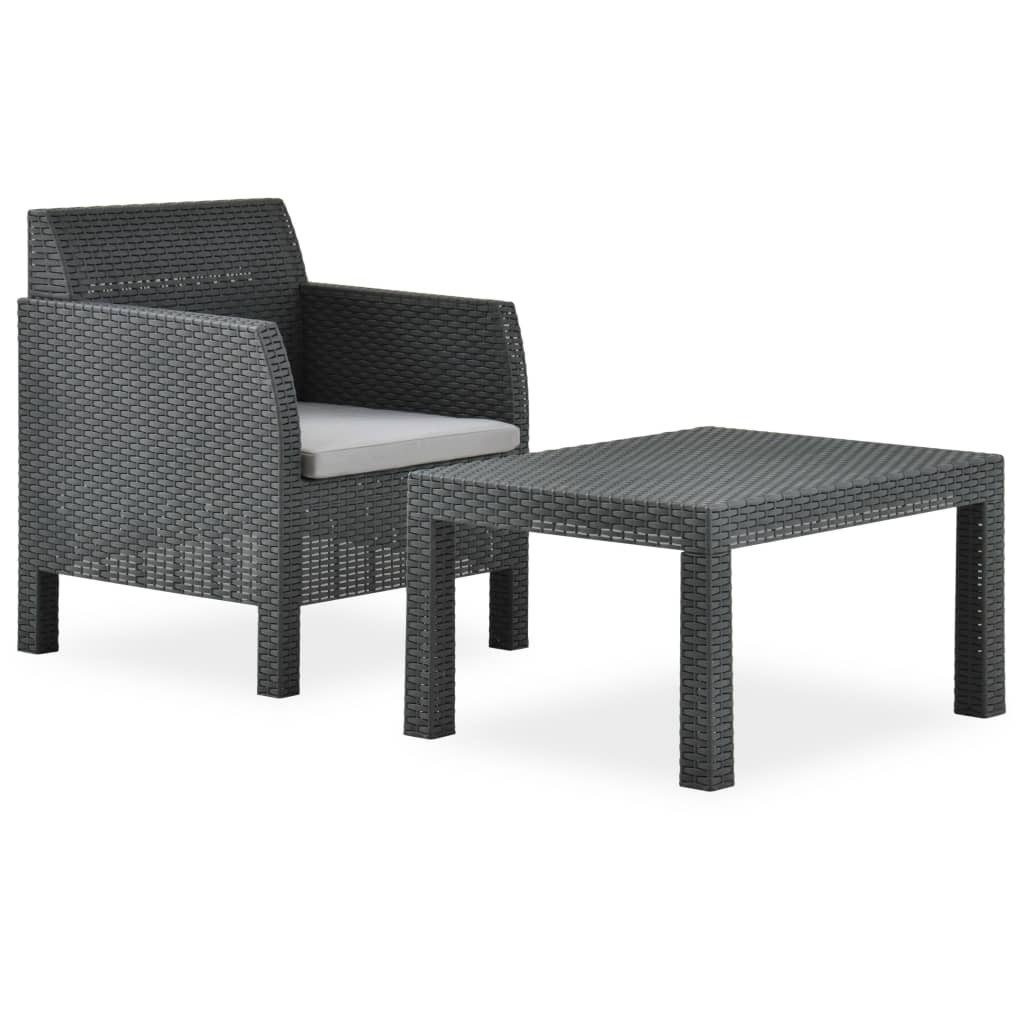 furnicato Gartenlounge-Set 2-tlg. Garten-Lounge-Set mit Auflage PP Rattan Anthrazit, (1-tlg)