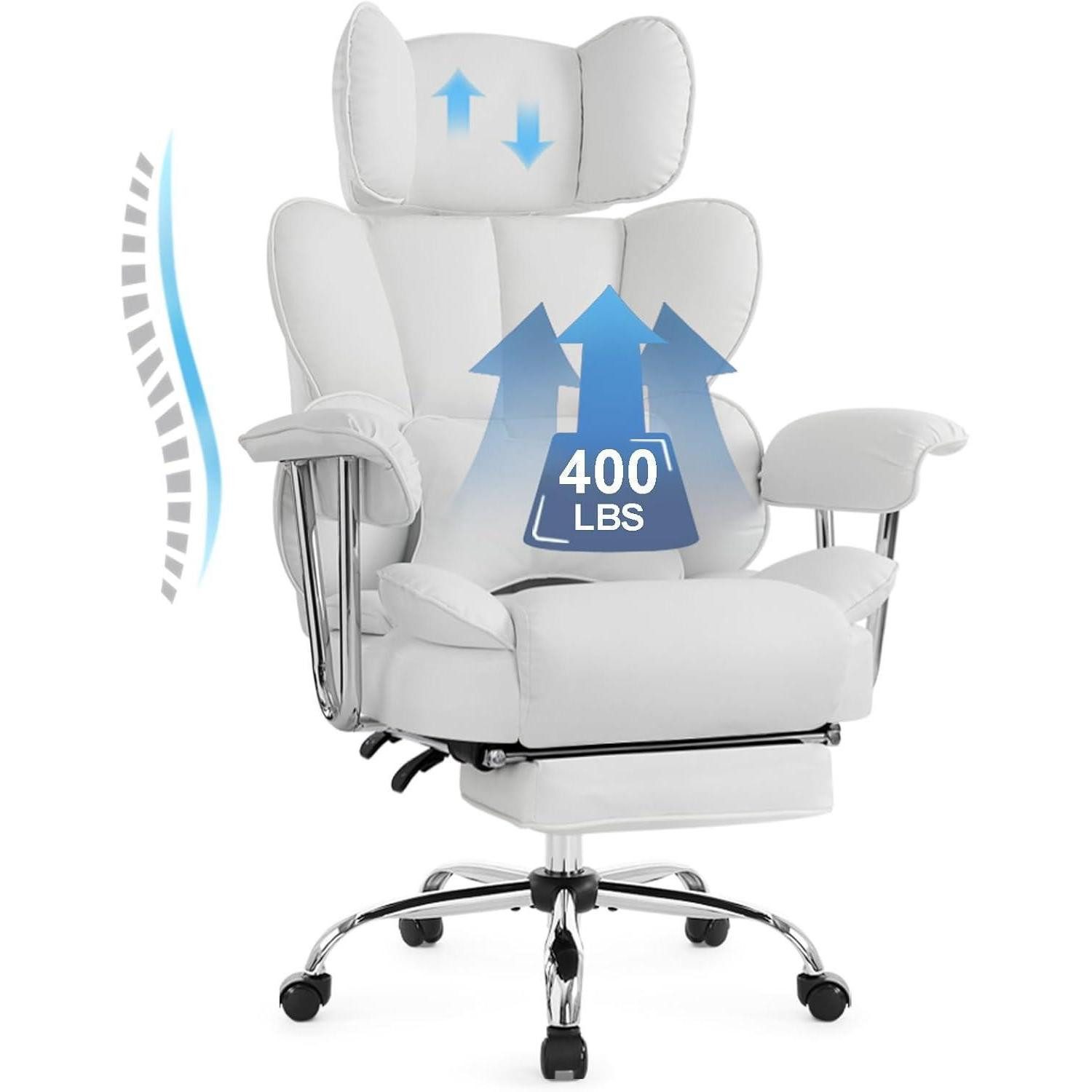 LuxusKollektion Chefsessel Bürostuhl Chefsessel PU Leder Ergonomisch 200KG Kopfstütze Creme