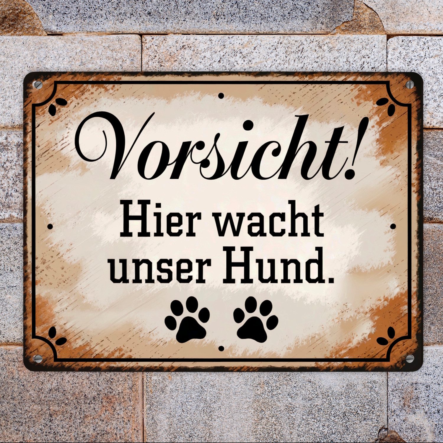 speecheese Metallschild Vorsicht Hier wacht unser Hund Metallschild XL in 2 günstig online kaufen