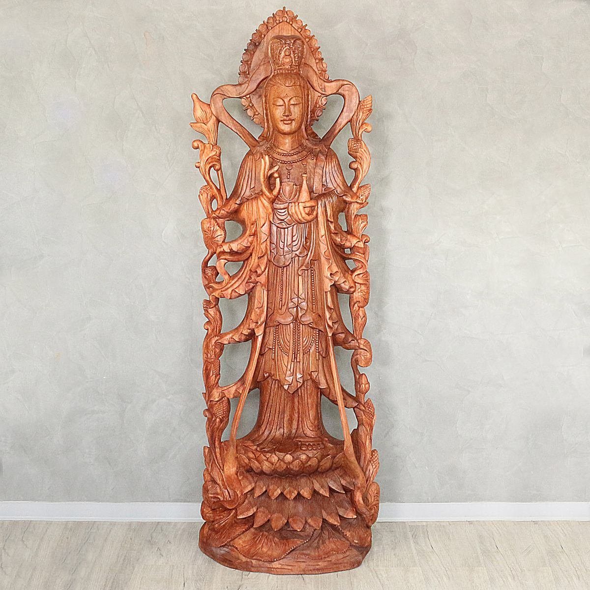 Oriental Galerie Dekofigur Guanyin Guan Yin Holz Figur Skulptur 160 cm (1 St), traditionelle Herstellung in Handarbeit im Ursprungsland