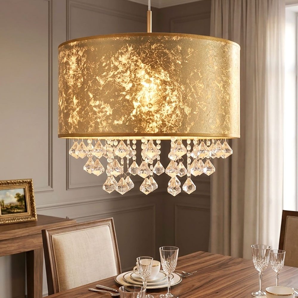 GLOBO LIGHTING LED-Hängeleuchte, Leuchtmittel nicht inklusive, Kristall Hänge Leuchte Textil Pendel Schlaf Zimmer Beleuchtung