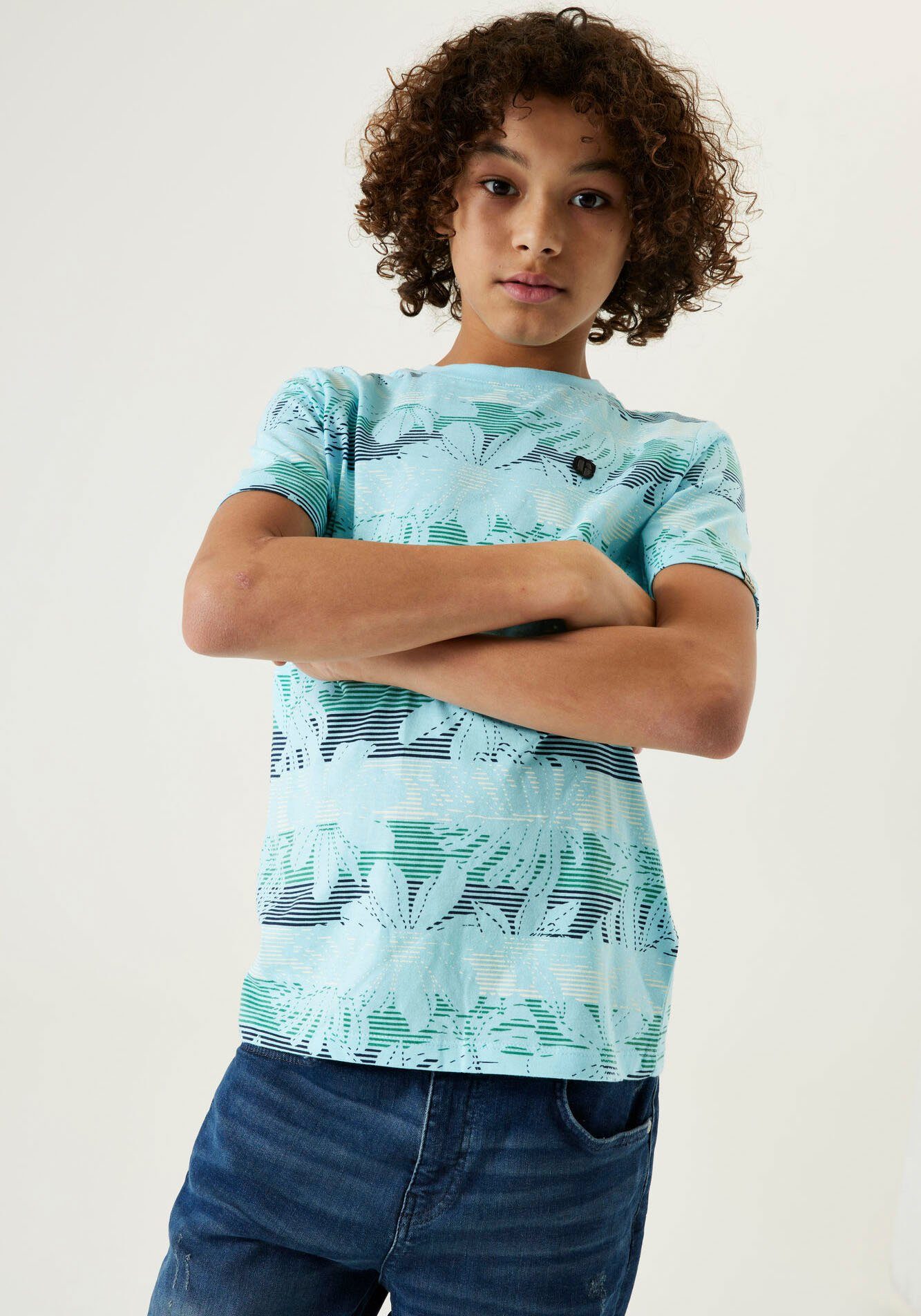 brandneu authentisch Garcia T-Shirt mit sky for BOYS floralem blue Allovermuster