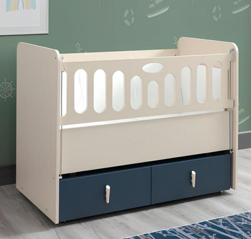 JVmoebel Babybett Modernes Ausziehbares Kinderbett aus Holz in Blau - Luxuriöses Möbel, Made in Europe