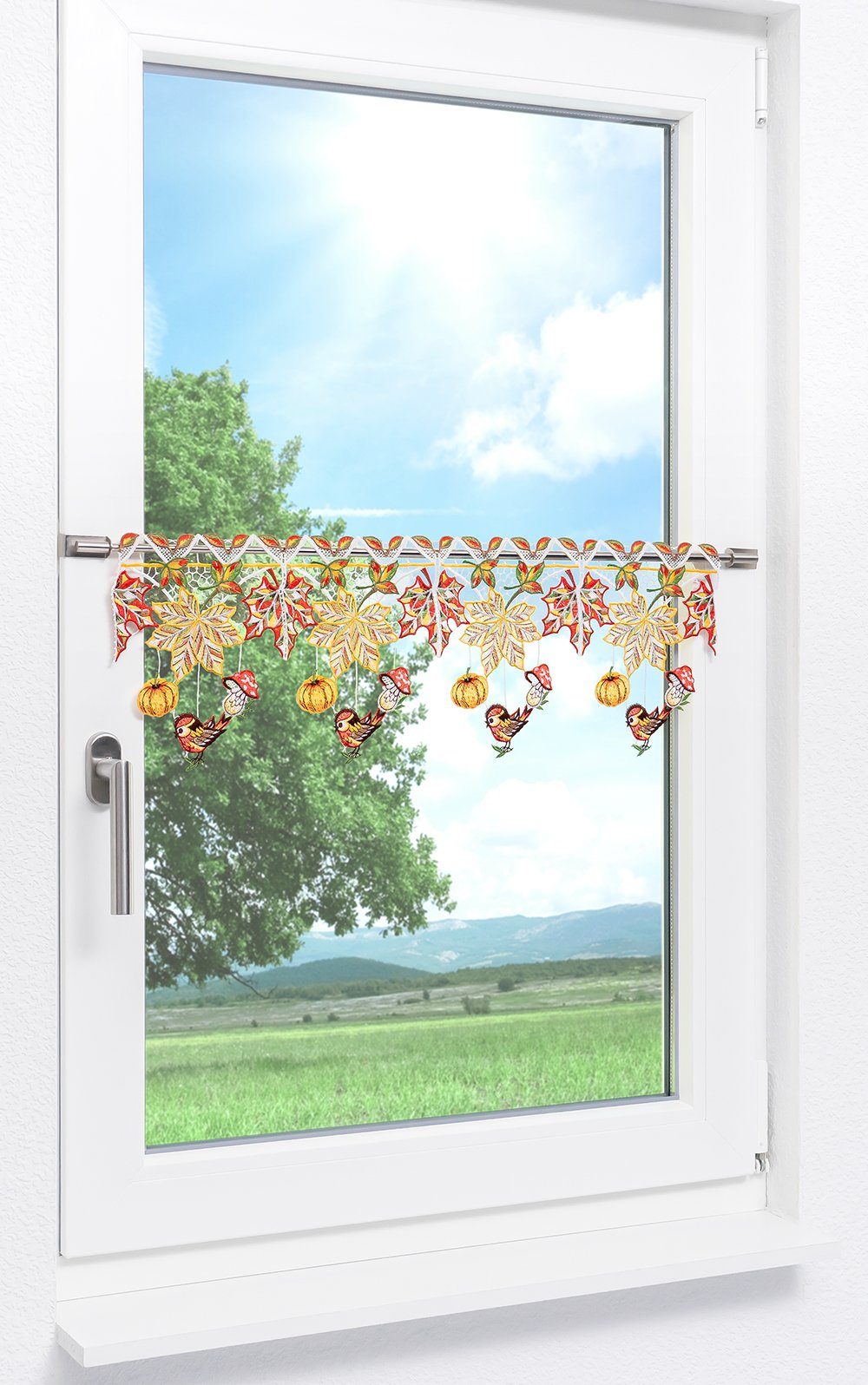 Plauener Spitze® Scheibengardine Herbstliebe, (1 St), günstig online kaufen