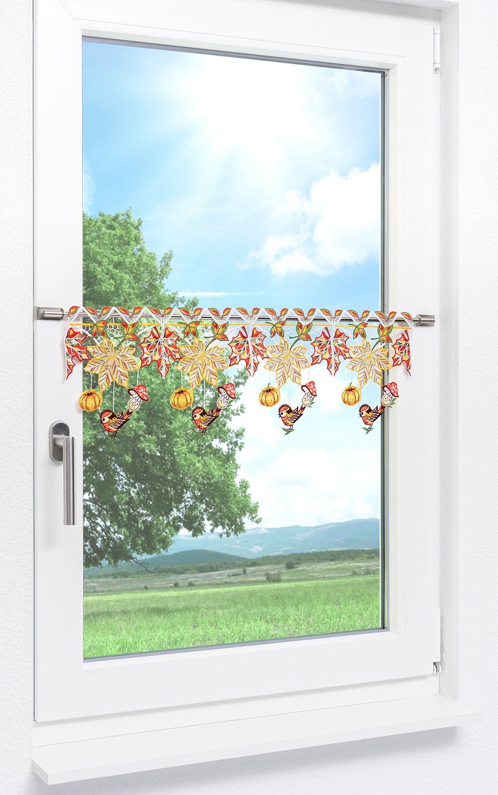 Scheibengardine Herbstliebe, (1 HxB St), 21x48cm Spitze®, Plauener transparent