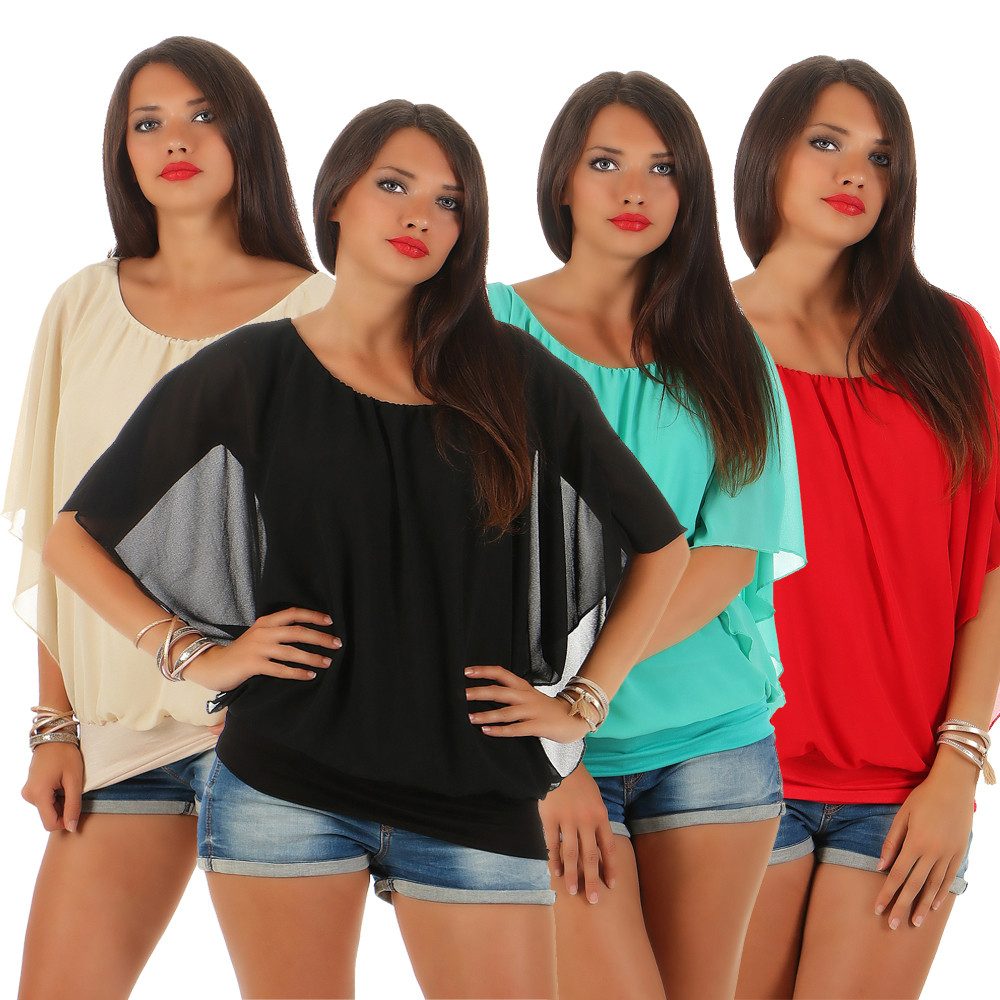 CLEO STYLE Chiffonbluse Damen Bluse 661 36-40 Rot günstig online kaufen