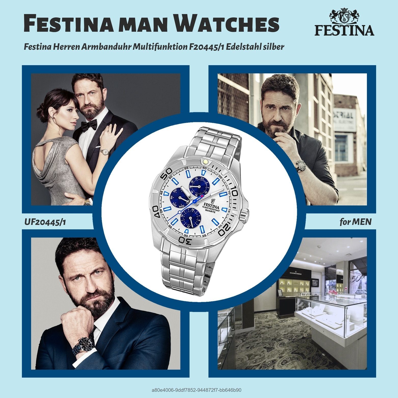 Festina Multifunktionsuhr Festina Edelstahl Herren Herrenuhr Gehäuse, Uhr mit (ca. F20445/1, Edelstahlarmband, groß rundes Sport 43mm)