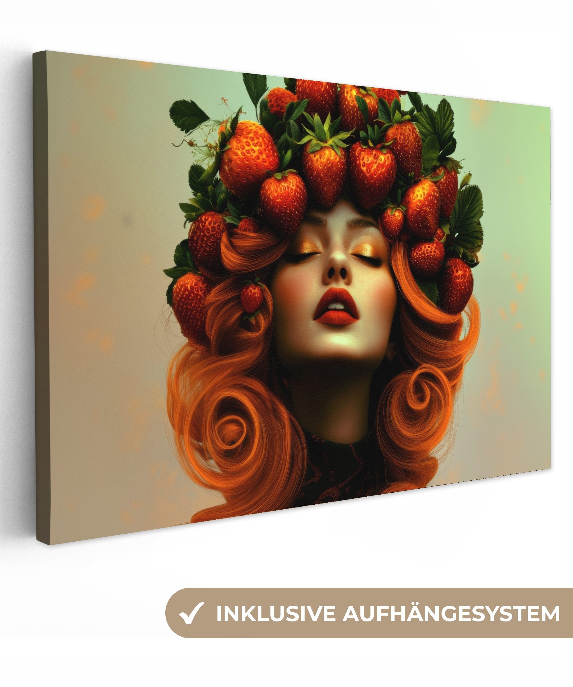 OneMillionCanvasses® Leinwandbild Frau - Erdbeeren - günstig online kaufen