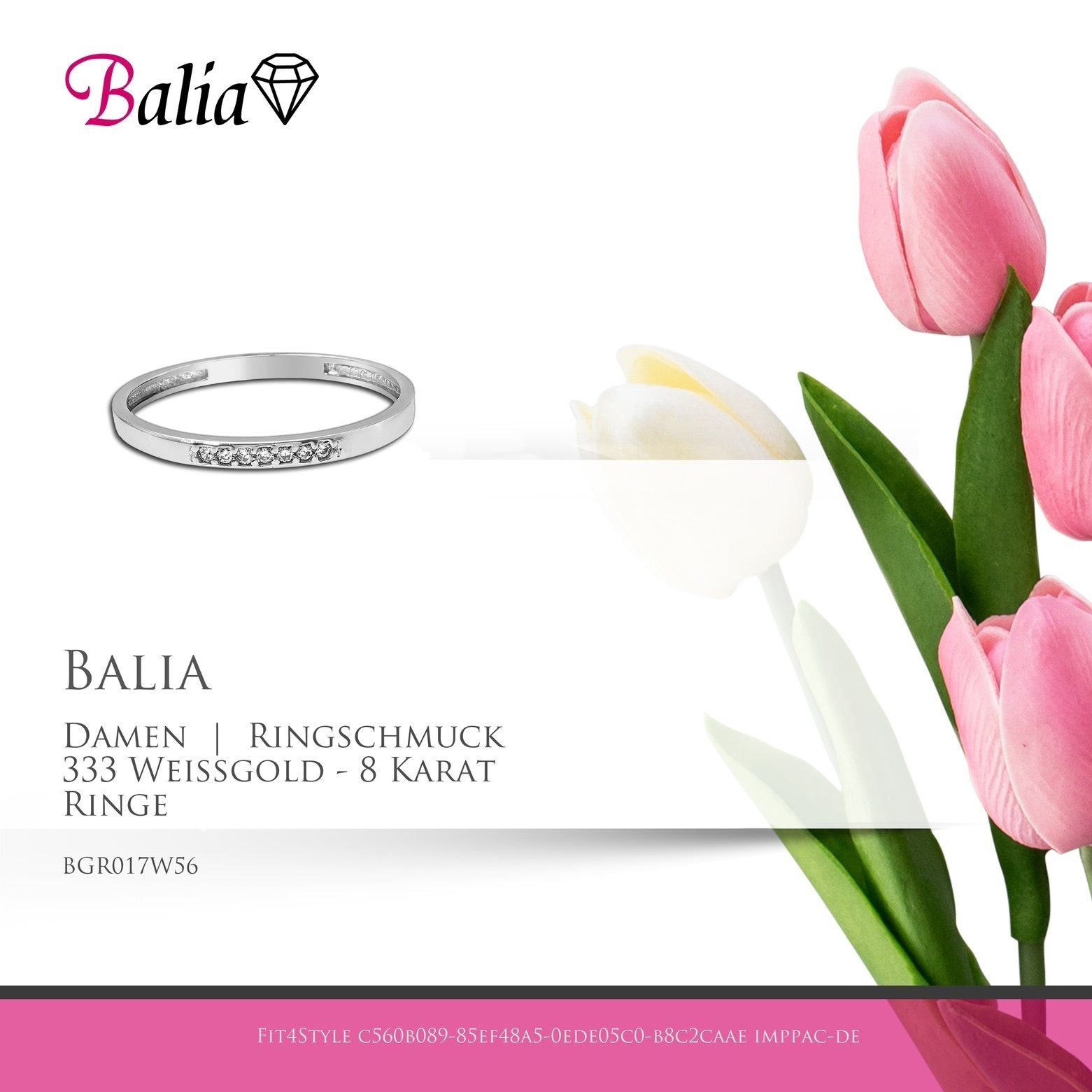 7 8 Balia Weißgold Ringe, - 8Kt Blatt Ring Zirkonias, Goldring Karat 56 Balia Damen Gold (Fingerring), 333 Gr.56 (17,8) Damen