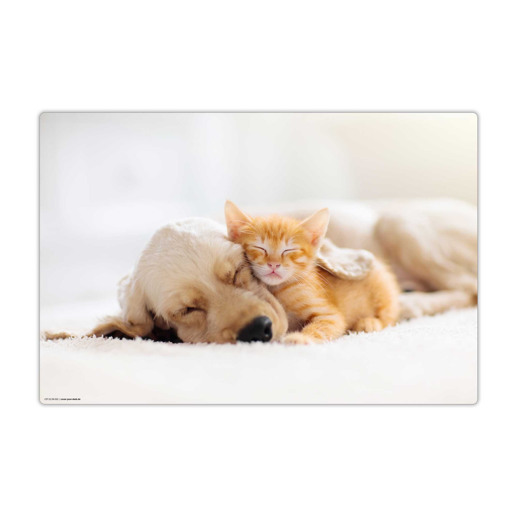cover-your-desk.de Schreibtischunterlage abwaschbar - Katze und Hund - aus premium Vinyl - Made in Germany, (1 tlg)