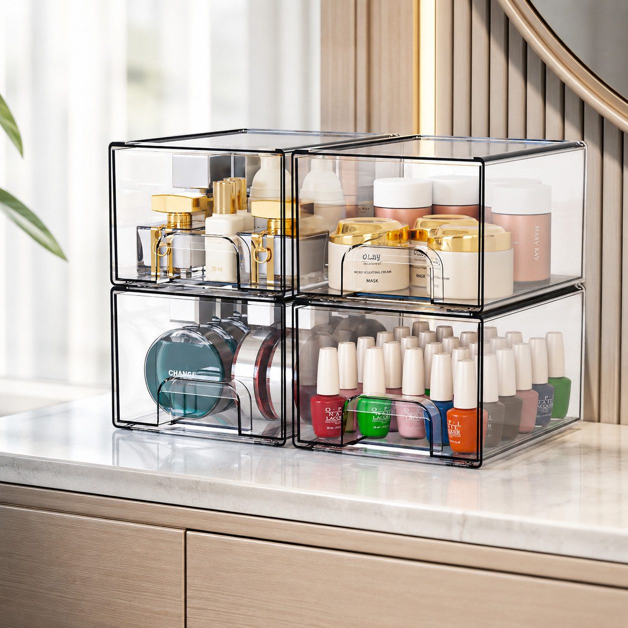 Best for Home Schubladenbox Platzsparend stapelbar transparent 4-teilig kompakt und vielseitig, (Aufbewahrungsschubladen-Set, 4-St., 4-teilig), Transparent, stapelbar, separate Schubladen