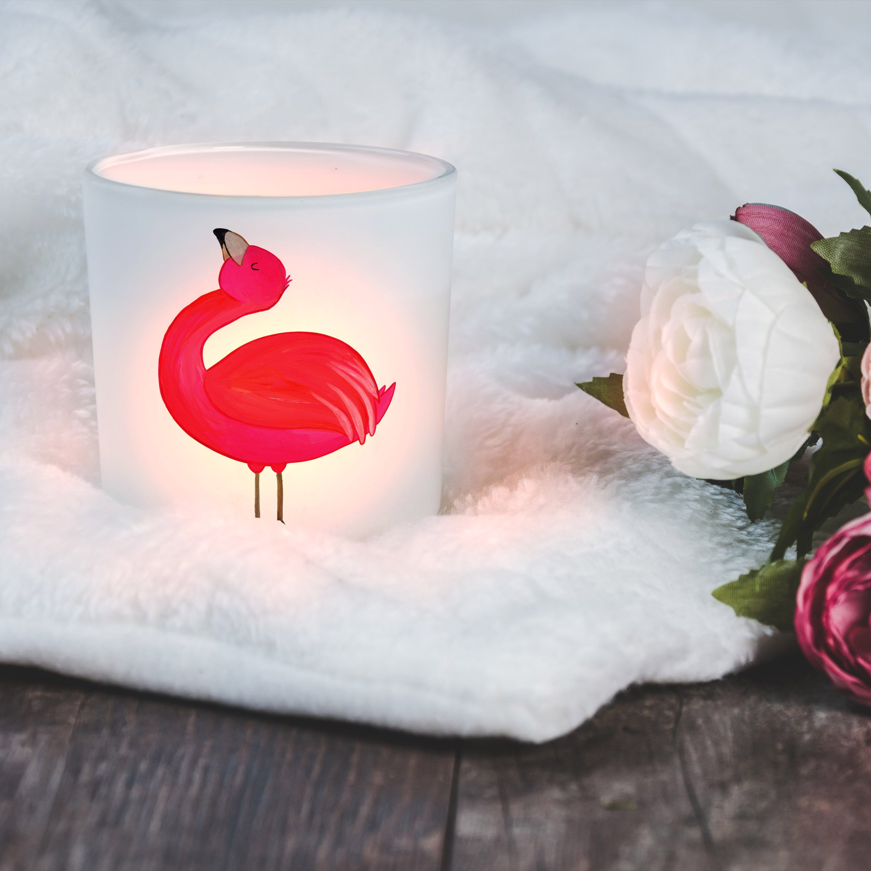 (1 & - Teelicht Mr. Kerzenglas, Transparent Freude, St) stolz Panda Flamingo Windlicht Mrs. - Geschenk,