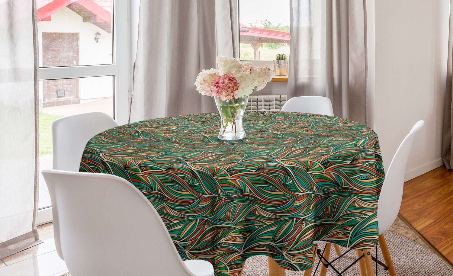 Abakuhaus Tischdecke Kreis Tischdecke Abdeckung für Esszimmer Küche Dekoration, Abstrakt Bunte gewirbelte Linien