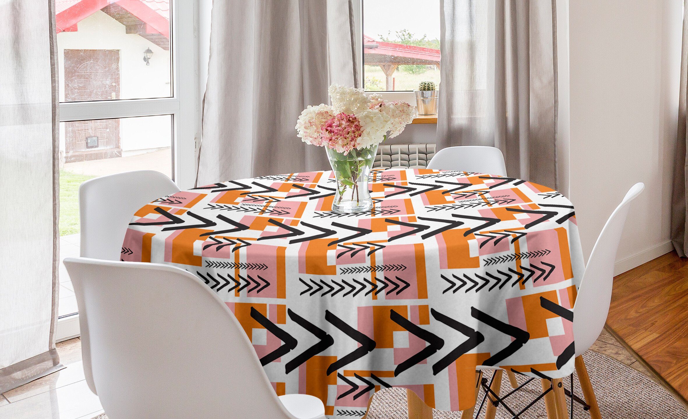 Abakuhaus Tischdecke Kreis Tischdecke Abdeckung für Esszimmer Küche Dekoration, Geometrisch Grunge Shapes