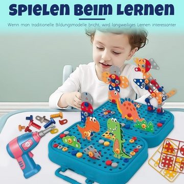 MDHAND Spielbauklötze 3D Dinosaurier Puzzle inkl, 228PCS Steckspiel Spielzeug, (Set, 228 St), ab 3 4 5 Jahre mit Bohrmaschine, Mosaik Werkzeugkoffer