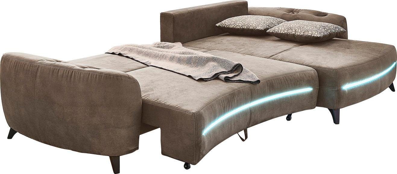Jockenhöfer Gruppe Ecksofa Polsterecke braun mit Bettkasten, Bettfunktion Lightning, und RGB-LED-Beleuchtung