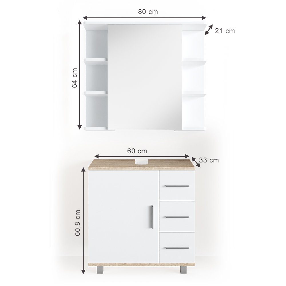 Vicco Badmöbel-Set Ilias, Weiß/Sonoma, 2 Teile, (2-er Set, 2-St., 2er Set)