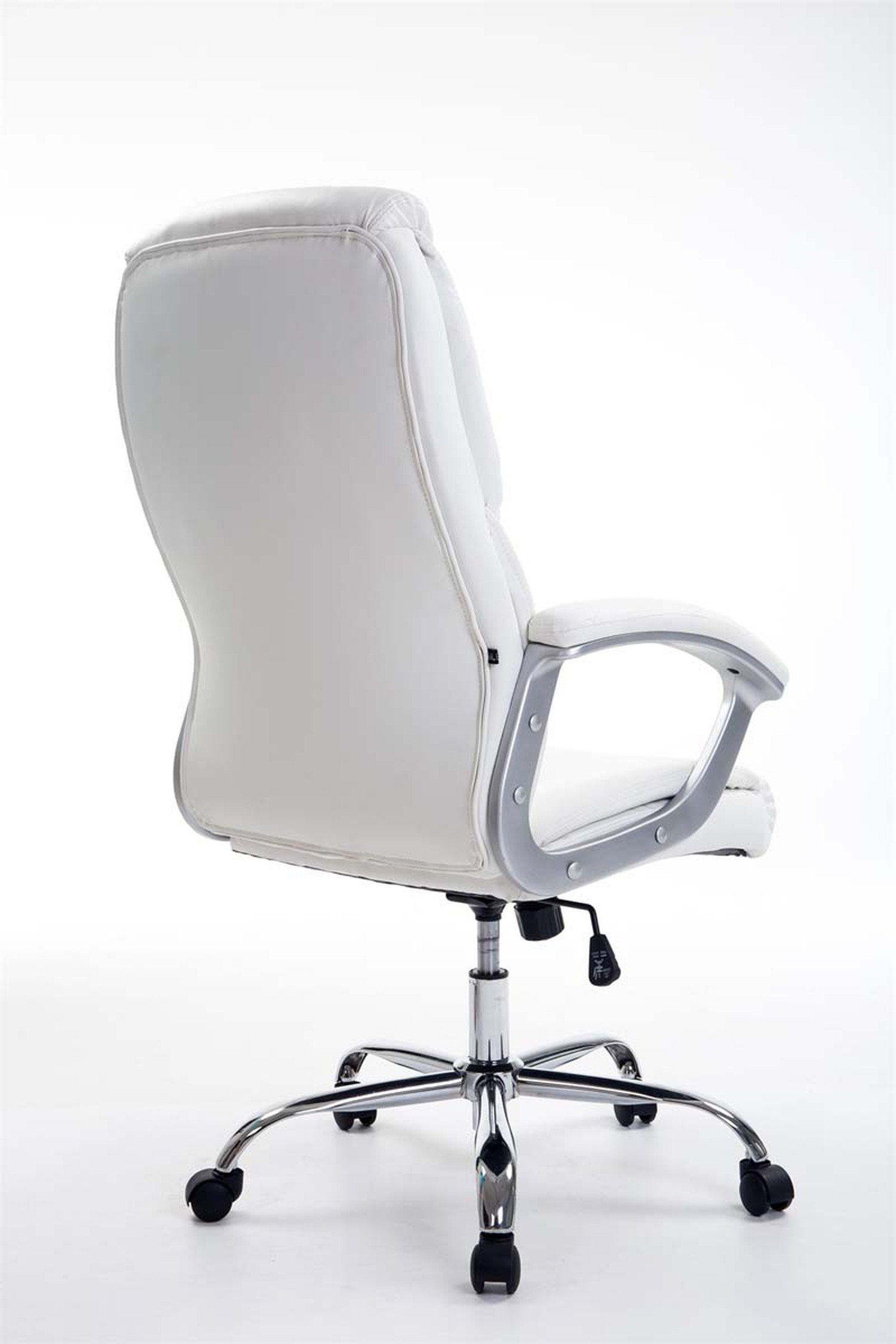 360° Chefsessel, - Rückenlehne chrom bequemer Gestell: (Schreibtischstuhl, Kunstleder und Sitz: Rhodos mit TPFLiving weiß - Bürostuhl Drehstuhl, Metall drehbar XXL), höhenverstellbar Bürostuhl