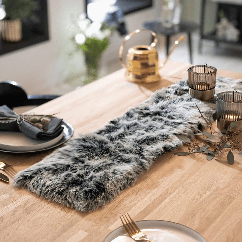 Home-trends24.de Tischläufer Fell Optik schwarz grau Tischläufer Tischband 20 x 90 cm – Bild 2 von 5