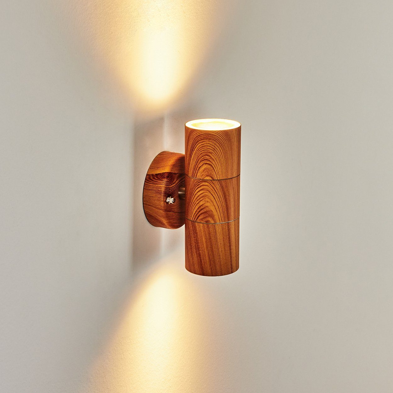 Holzoptik/Klar, geeignet »Roncadelle« GU10, für aus LED ohne moderne Up&Down, IP44 Außenlampe hofstein außen, Außen-Wandleuchte Metall/Glas Leuchtmittel, in Wandlampe