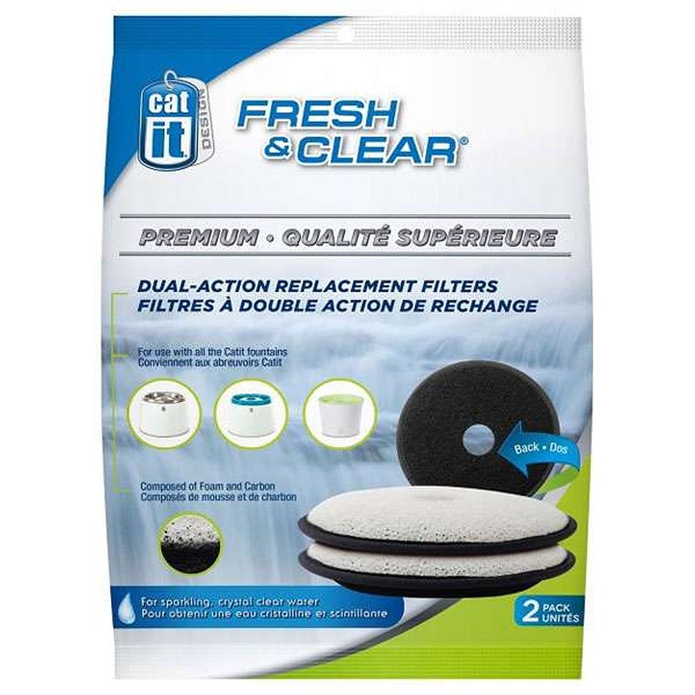 Catit Ersatzfilter Trinkbrunnenfilter Wasserfilter Katzenbrunnenfilter, Zubehör für Catit Fresh & Clear Trinkbrunnen, Aktivkohle, Doppelfunktion, 2er-Set, geruchsreduzierend