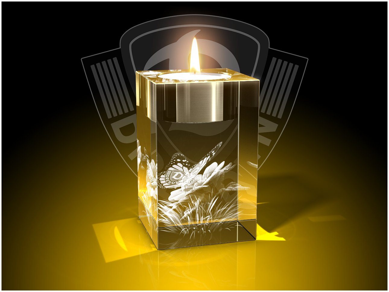 GLASFOTO.COM Dekofigur Dynamo Dresden - Teelichthalter – Fanartikel – 3D  Innengravur (1 Stück), Dekofigur Geburtstagsgeschenk