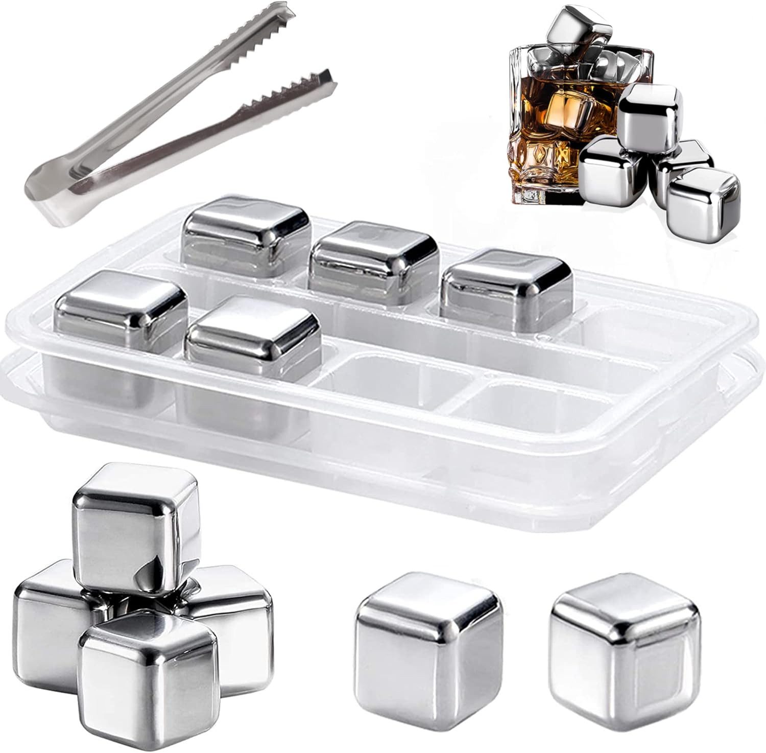 FELIXLEO Eiswürfelform 8er Set Whisky Steine Edelstahl, Wiederverwendbare Eiswürfel mit Box., (1-tlg)