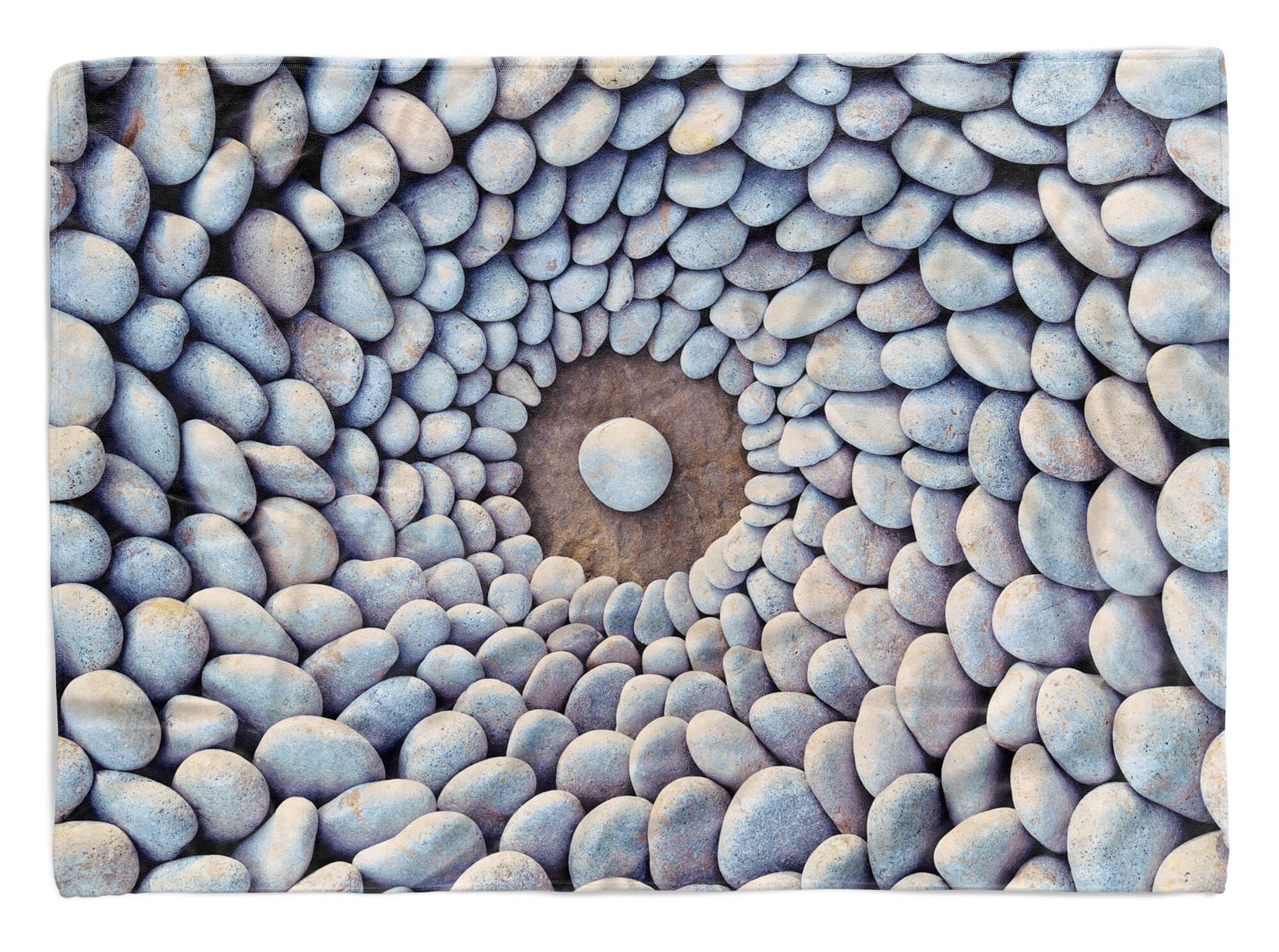 Sinus Art Handtücher Handtuch Strandhandtuch Saunatuch Kuscheldecke mit Fotomotiv Runde Steine Meer, Baumwolle-Polyester-Mix (1-St), Handtuch