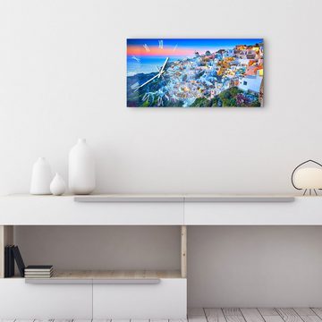 DEQORI Wanduhr 'Häusermeer auf Santorini' (Glas Glasuhr modern Wand Uhr Design Küchenuhr)