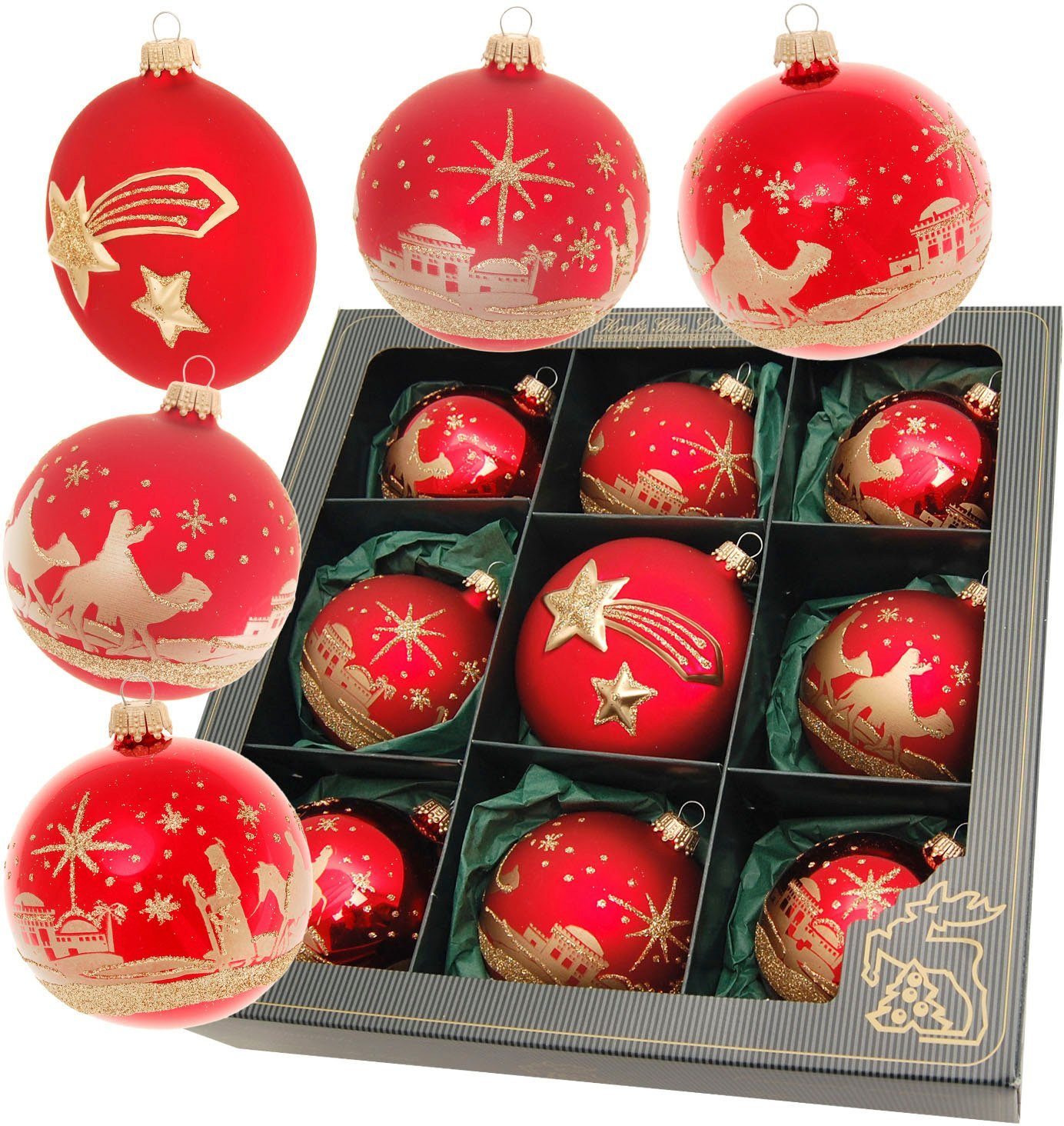 Weihnachtsbaumkugel Bethlehem Xmas Night, 8 Kugeln, 1 Taler mit Komet & Stern, 8 cm