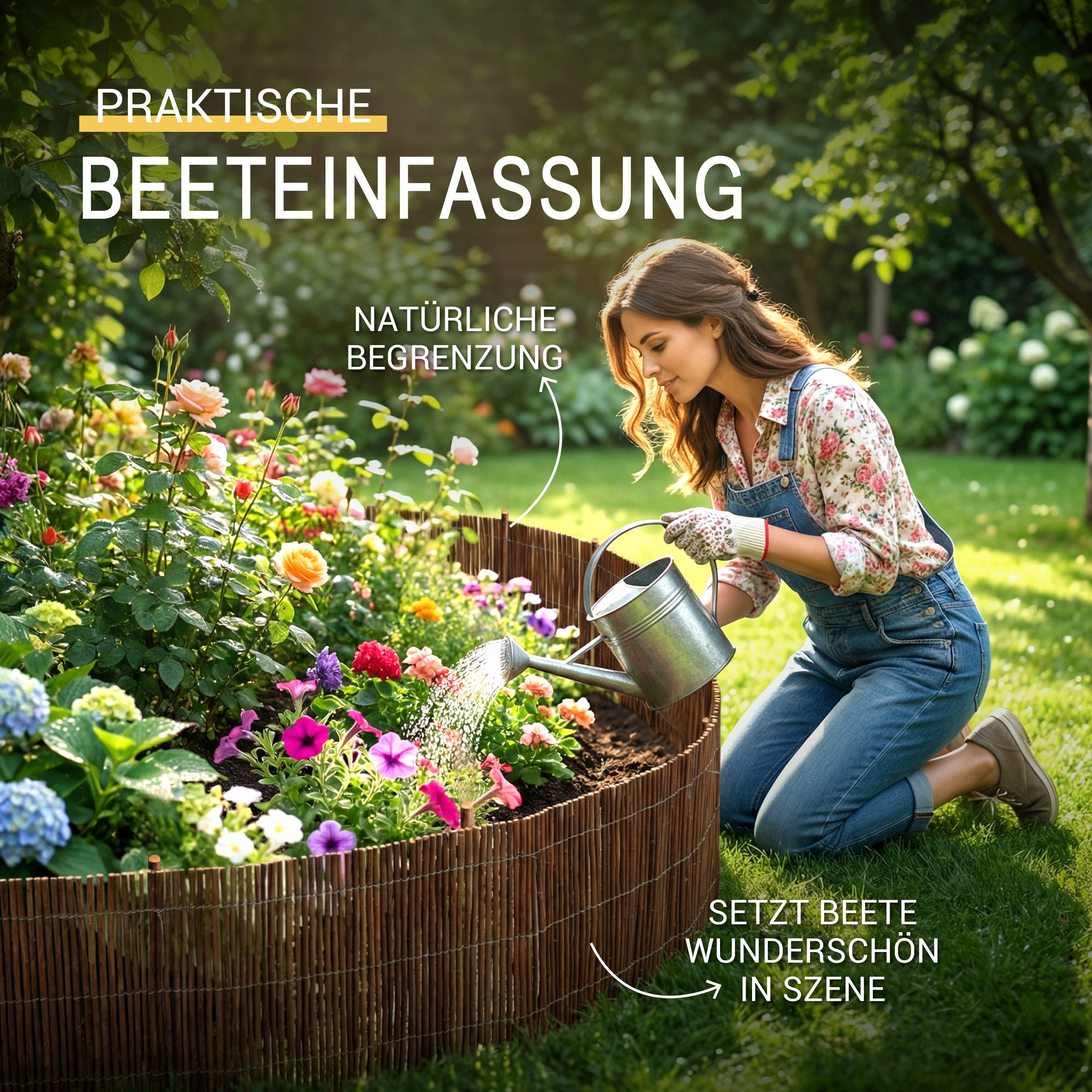 Sol Royal Beetbegrenzung Beeteinfassung SolVision WB79 Weide 30x300cm, Flexible Rasenkante Steckzaun Beetumrandung Holz Beetabgrenzung