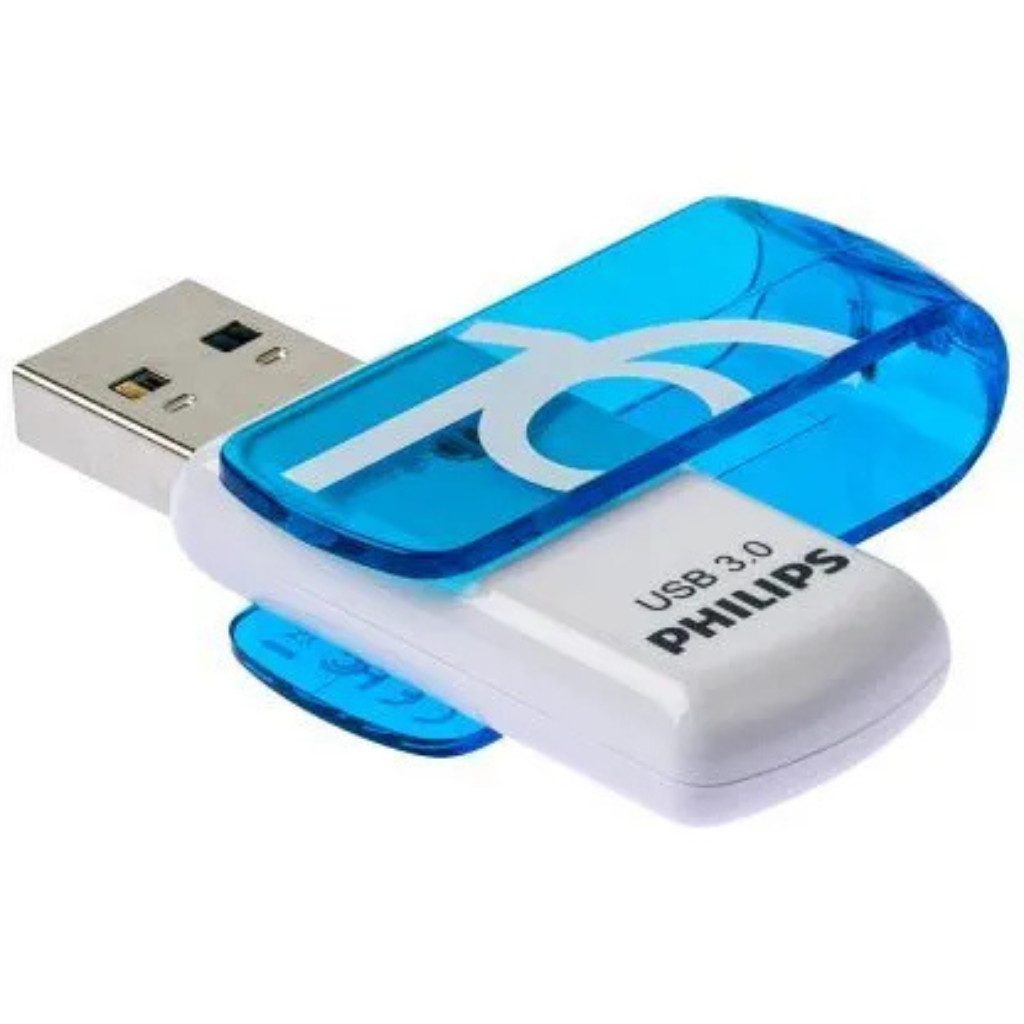 Philips PHILIPS USB-Stick Vivid 3.0 blau, weiß 16 GB USB-Stick (Praktischer Drehmechanismus schützt den Anschluss ohne separate Kappe)