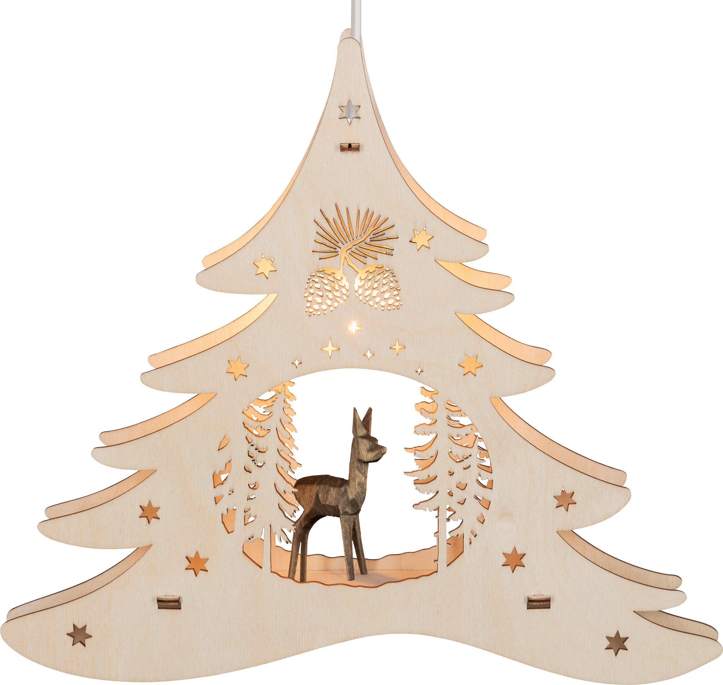 Weigla Dekolicht Weihnachtsdeko, Leuchtmittel wechselbar, Warmweiß, mit einem handgeschnitzten Reh, Höhe ca. 28 cm | Leuchtfiguren