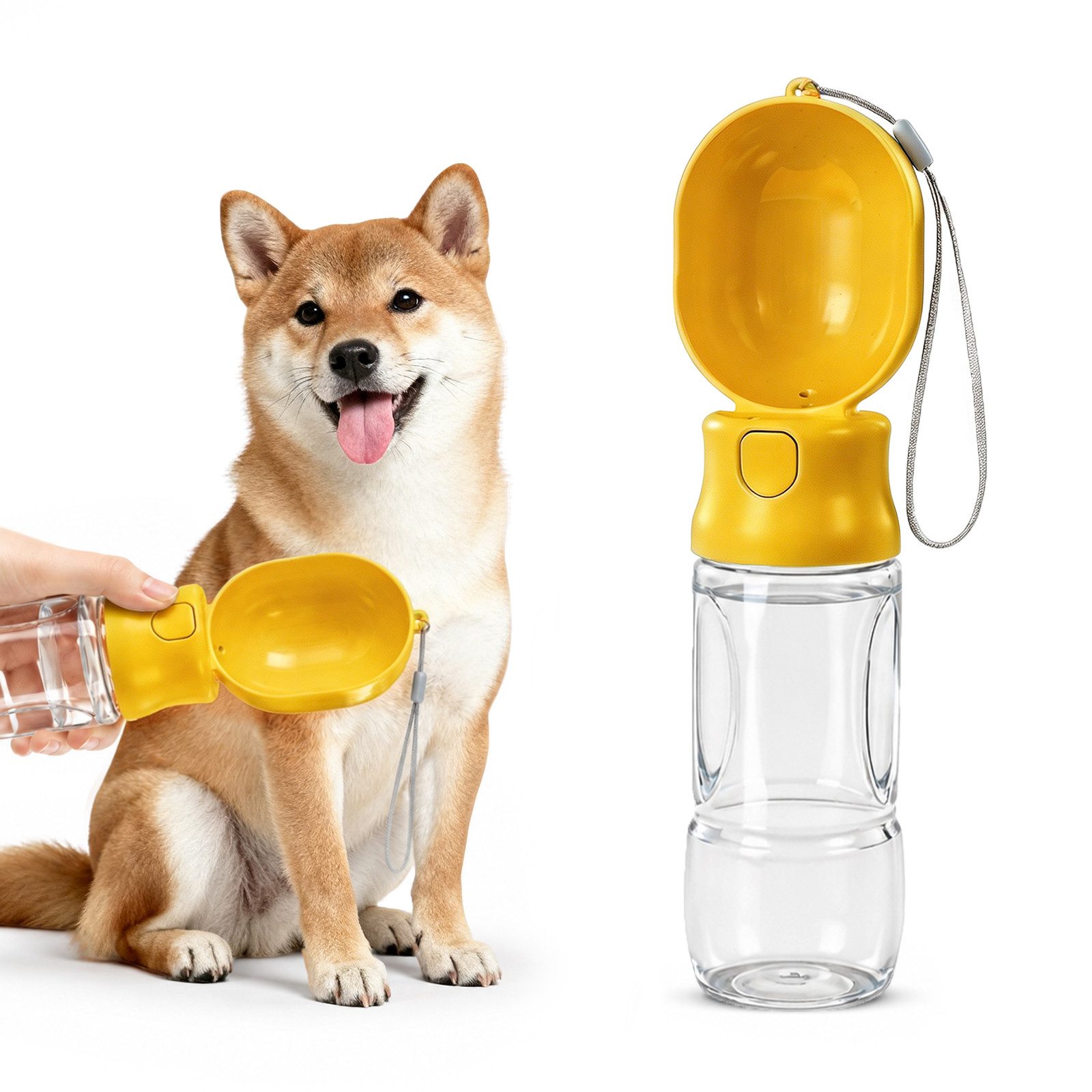 DAITORE Tier-Wasserspender Wasserspender 500ml auslaufsicher Auslaufsicher für unterwegs, Für Hunde und Katzen mit Tragegurt, leicht & hygienisch