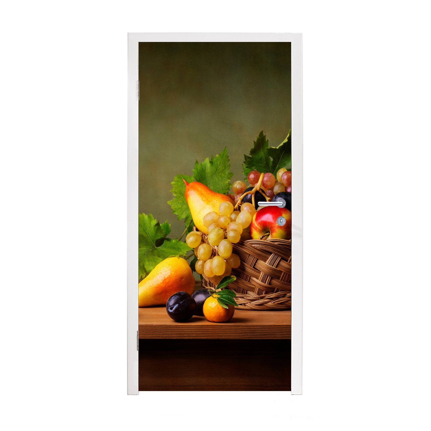 MuchoWow Türtapete Rustikal - Korb - Obst - Stilleben, Matt, bedruckt, (1 St), Fototapete für Tür, Türaufkleber, 75x205 cm