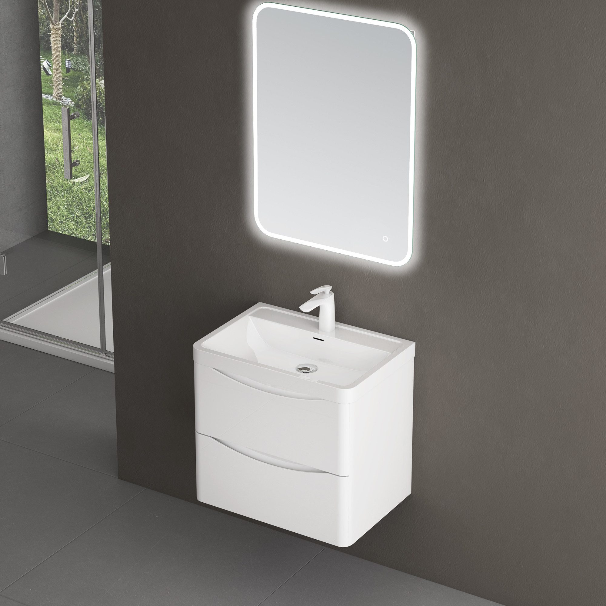 doporro Badezimmer-Set Waschbeckenunterschrank Wandmontage Mineralguss-Wasc günstig online kaufen