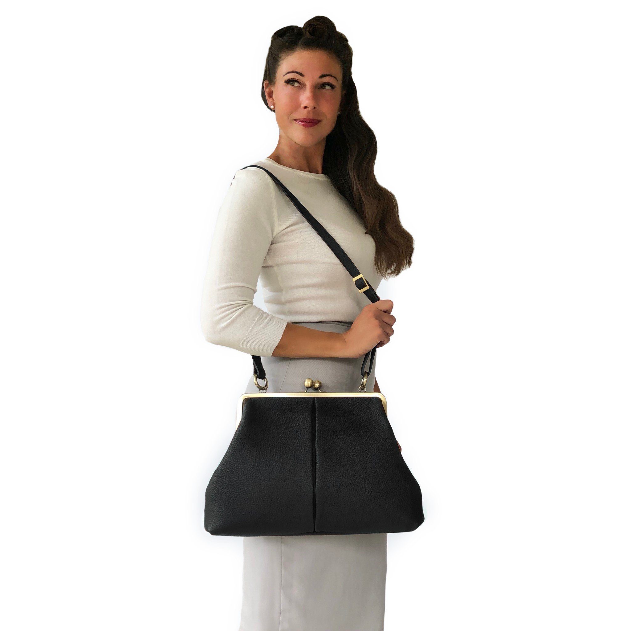 Taschenkinder Henkeltasche Vintage Leder Handtasche "Olivia", Echtes Leder, Tasche im Vintage Stil und mit Bügelverschluss